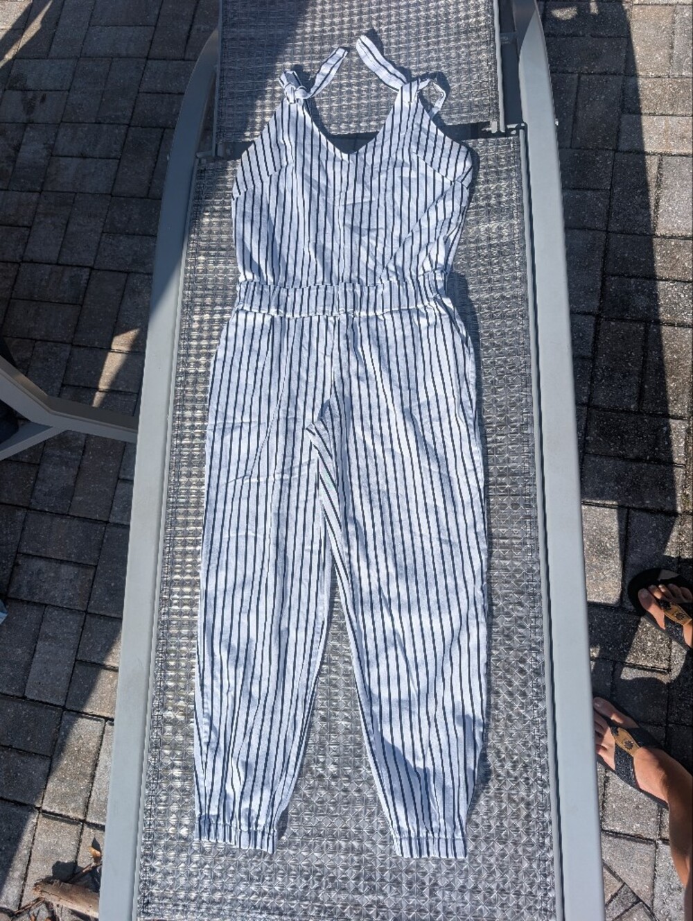 White and Navy Stripe Lightweight Jumpsuit